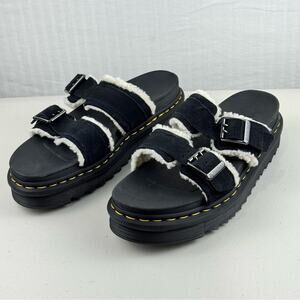 Dr. Martens Myles Unisex Sandals Black Suede & Sherpa Women's 10 Men’s 9 EUR 42